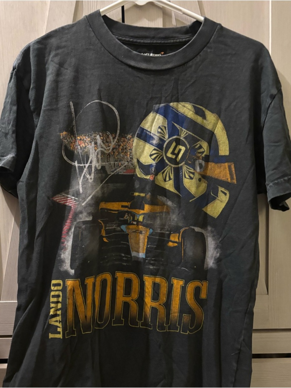 Abercrombie & Fitch Black Graphic Crewneck Tee with Yellow Accents